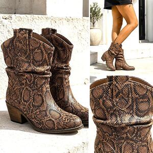 Western Cowgirl 9 Snakeskin Slouch Ankle Booties Brown Rodeo Boots Canyon Trails